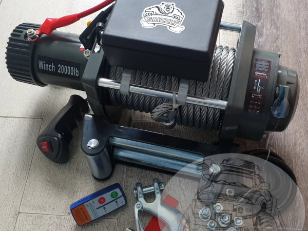 Лебедка электрическая 12V Electric Winch 20000lbs / 9090 кг (блок управления влагозащищен IP66) стальной трос