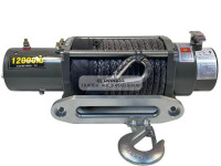 Лебедка электрическая 12V Electric Winch SC 12000lbs / 5443 кг IP66 стальной трос 12мм (влагозащита, радиоуправление, высокая скорость)