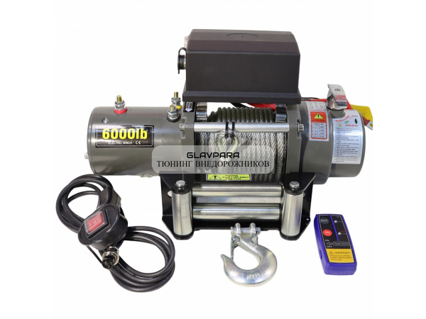 Лебедка электрическая 12V Electric Winch SC 6000lbs / 2722 кг IP66 (3 контакта) стальной трос (влагозащита, радиоуправление,высокая скорость)